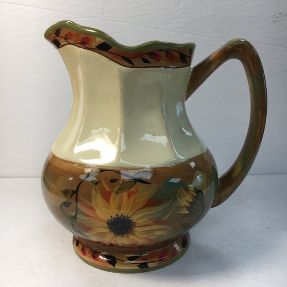 Certified International Ceramic Scalloped Sunflower Pitcher Margaret Le Van - Picture 1 of 7